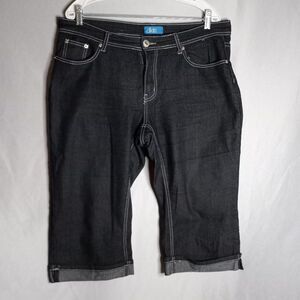 dKin Women's Dark Wash Cuffed Hem Embellished Pockets Denim Capris Size 14W